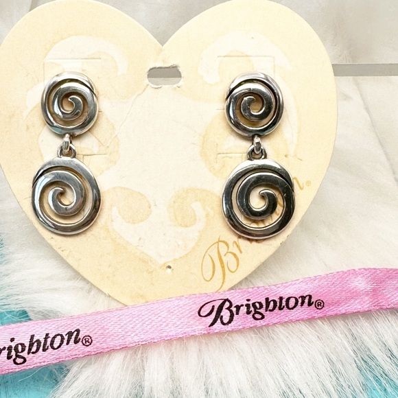 Brighton "Vertigo" Open Spiral Swirl  Earrings Silver Plate Drop Post NWT - Picture 2 of 5